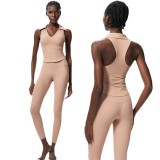 Women's Gym Fitness Yoga Sets Breathable Elastic V-Neck Activewear Push Sports Fitness Top Tight-Fit Leggings Running Plus Size