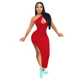 Summer Clothing Split Casual Women Dresses Ladies Solid Sloping Shoulders Dresses With Stretchy 2024 Womens Dresses