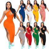 Summer Clothing Split Casual Women Dresses Ladies Solid Sloping Shoulders Dresses With Stretchy 2024 Womens Dresses