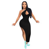 Summer Clothing Split Casual Women Dresses Ladies Solid Sloping Shoulders Dresses With Stretchy 2024 Womens Dresses