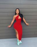 Summer Clothing Split Casual Women Dresses Ladies Solid Sloping Shoulders Dresses With Stretchy 2024 Womens Dresses