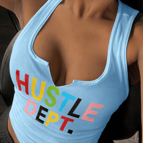 Summer Fashion Knitted Letter Printed Casual Women's tank Top Trendy Sleeveless U-neck Vest