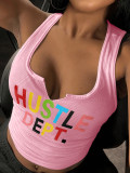 Summer Fashion Knitted Letter Printed Casual Women's tank Top Trendy Sleeveless U-neck Vest
