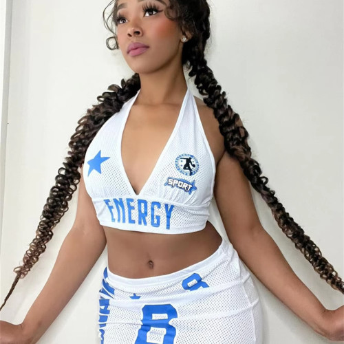 Two Piece Short Set for Women Y2k Style Mesh Patchwork Halter Crop Top and Shorts Casual Sport Matching Sets