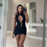 2025 Summer New Sexy Hot Girl Hollow Out Slim Fit Sleeveless Bodycon Solid Color Dress for Women