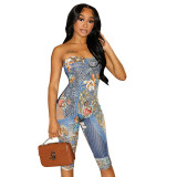 Tax Included Summer 2025 New Women's Two Piece Pants Set Floral Printed Sleeveless Halter Tops Pants 2 Pieces Set for Women