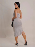 2025 Summer New Women'S Street Fashion Spicy Girl Style Irregular Printed Strapless Maxi Dress