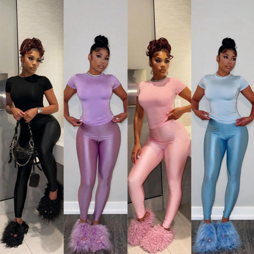 Casual Sporty Women 2 Piece Set Tracksuit Long Sleeve Crop Tops+Skinny Leggings Matching Streetwear Activity Outfits