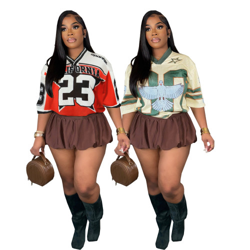 Women's Letter Printed Football Jerseys T Shirts Tee Mesh Tops Trendy Woman Men Clothing Fashion Sexy T Shirt Streetwear