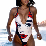 Tax Included Summer New Fashionable Sexy Casual Vacation Digital Printed Tight Jumpsuit Swimsuit