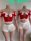 Tax Included Summer New Slim Fit Printed Street Sexy Lace up Hollow Backless Lace Vest Top
