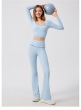 High-Waisted Hip Lift Lace Yoga Pants Square Neck Tight with Chest Pad Long-Sleeved Yoga Suit Gym Fitness Sports Yoga Set Women