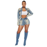 BR5498 Women's Summer Fashion Two-Piece Set New Style Denim Shorts