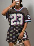 BR5497 Women's Casual Fashion Rugby Basketball Shorts Suit Multi-Color 2-Piece Set for Summer