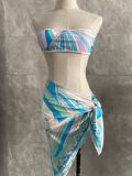 X21947C Striped Patchwork Swimsuit 3 Piece Set Women Strapless Crop Tops+briefs+ruched Knot Splits Bottoms Beach Bikini Suit