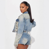BR5498 Women's Summer Fashion Two-Piece Set New Style Denim Shorts