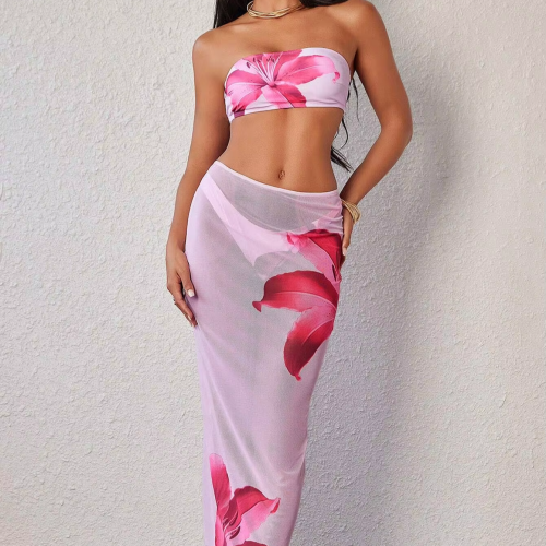 2025 High Quality Hot Selling Print Design Three Piece Bikini Set Beach Swimsuit Cover Up-for Women