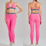 Women's High Quality Custom Logo Two- Piece Fitness Cross Bra High Waist Leggings Fitness Gym Yoga Sets