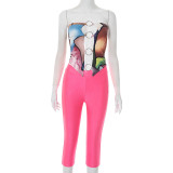 X21915C 2025 Summer Hot Sale Women Hollow Print Tube Vest with Shorts Sets