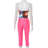 X21915C 2025 Summer Hot Sale Women Hollow Print Tube Vest with Shorts Sets