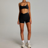 Custom Logo Running Beautiful Cross Back Sports Bra High Waist Yoga Shorts Leggings Fitness Outdoor Yoga Sets for Women