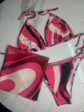 X21849C Hot Sale Print Swimming Sets Women Sexy Lingerie Uniform Tops with Skirt +thong Three Piece Set