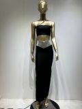 BH1087 Two-Piece for Bandage Dress Set Fashionable Sexy Party Clothing High Waist Skirt Solid Pattern Floor-Length Autumn Season