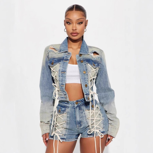 BR5498 Women's Summer Fashion Two-Piece Set New Style Denim Shorts