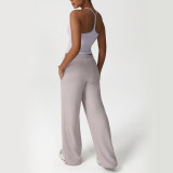 Custom Logo Athletic Tank Top Wide Straight Leg Pants Sets Women Activewear Gym Two Piece Fitness Yoga Set
