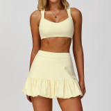 Wholesale Custom logo Quick Dry Women Sports Outfit Wear Two Piece Solid Color Workout Fitness Yoga Sets Tennis Skirt