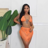 BH1477 Women's Fashion  Handmade Crochet Hollow Tassel Tube Top Sexy Short Skirt Waist Solid Two Piece Set