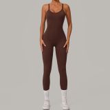 Wholesale Women Adjustable Shoulder Strap Jumpsuit Sports Gym Fitness One Piece Bodysuit Tight Yoga Bodysuits