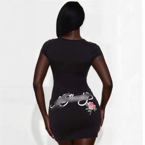 X21856C 2025 Summer Hot Sale Women Short Sleeve Print Dresses
