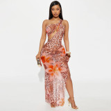 2025 New Arrivals Summer One Shoulder Women Bodycon Dress Leopard Print Slit Sexy Ladies Maxi Dress Women Casual Dresses