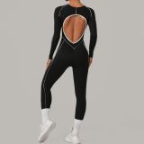 Wholesale Backless Yoga One Piece Workout Gym Bodysuit Long Sleeve Sportswear Fitness Yoga Jumpsuit for Women