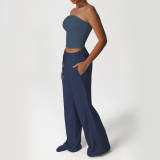 Custom Logo Athletic Tank Top Wide Straight Leg Pants Sets Women Activewear Gym Two Piece Fitness Yoga Set