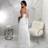 2025 Summer Boutique Fashion Strapless Tassel Maxi Bodycon Sexy Dresses Women