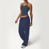 Custom Logo Athletic Tank Top Wide Straight Leg Pants Sets Women Activewear Gym Two Piece Fitness Yoga Set