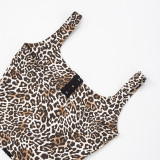 Wholesale New Arrivals Fashion Sleeveless Leopard Print Two Piece Mini Skirt Set