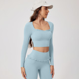 High-Waisted Hip Lift Lace Yoga Pants Square Neck Tight with Chest Pad Long-Sleeved Yoga Suit Gym Fitness Sports Yoga Set Women