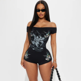 X21859C 2025 Summer Hot Sale Women Print Rompers