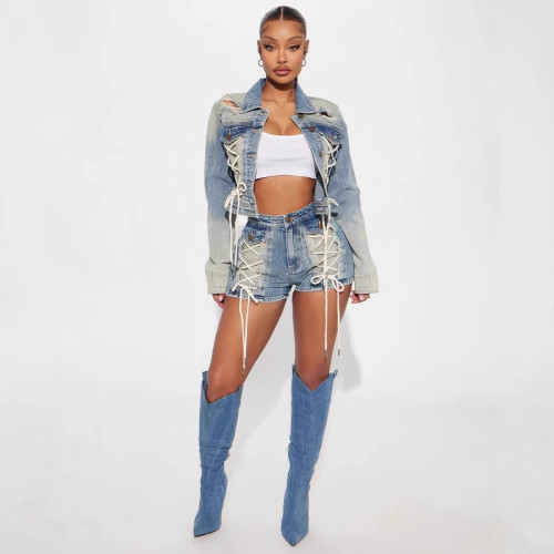 BR5498 Women's Summer Fashion Two-Piece Set New Style Denim Shorts