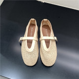 Wholesale Ladies Flat Shoes Comfortable Women Ballet Shoes for Summer Round Toe Hollow Out Crystals Mesh Size 35-42 Customized