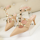 Women New Fashion Kitten Heeled Sandals Ladies Pumps Pointed Toe Rome Styles Rock Stud Gothic Sexy Sandals
