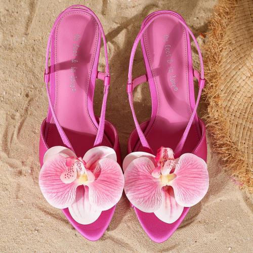 BUSY GIRL BY04 Pink Pointed Toe Flower Mid Heel Kitten Heels High Heels Sandals Shoes for Women Ladies Slingbacks Summer 2025
