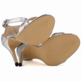 2025 Summer Women's High-Heeled Sandals Open Toe Stiletto with Single Line Ankle Strap  Upper Rubber Insole