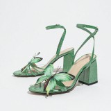 BUSY GIRL SS2556 Green butterfly Round Toe 8cm Block Heel Ankle Strap Heeled Sandals Shoes for Women 2025 New Style