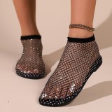 2024 Hot Fashion Flat Clip Toe Slides Shoes Women's Sexy Diamond Mesh Cut Out High Top Sandals