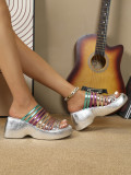 BUSY GIRL MKD21 2025 Custom Sliver Wedge Sandals for Women Slip-On Closure Breathable Platform Fashion Sandals
