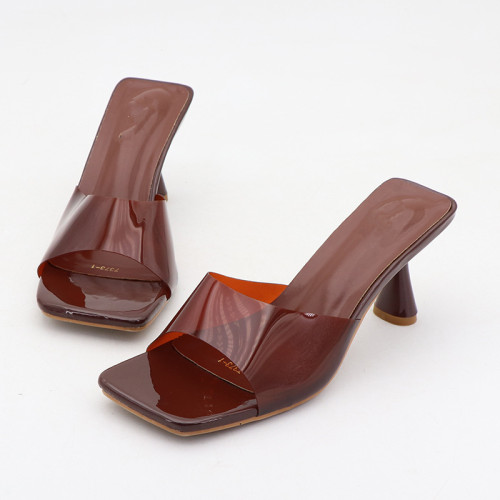Trendy Square Toe Mid Heel Pumps Women Open Toe Transparent Sandals Slippers